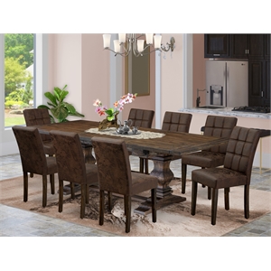 East West Furniture 9-Piece Dining Set in Distressed Jacobean/Black Textured