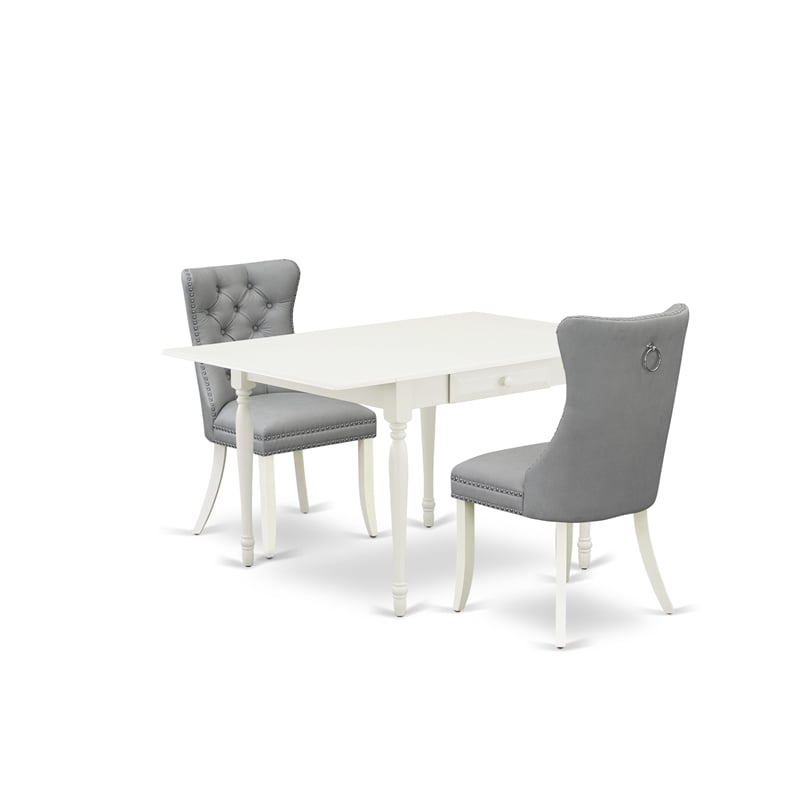 East West Furniture 3-Piece Dining Table Set in Linen White/Light Gray