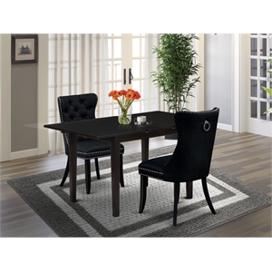 East West Furniture 3-Piece Kitchen Table Set in Black/Black