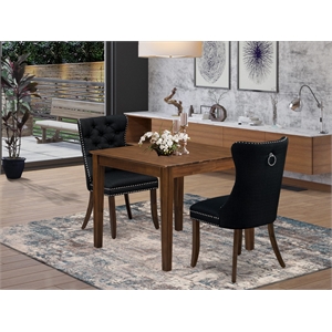 East West Furniture 3-Piece Dinette Set for Small Spaces in Antique Walnut/Black