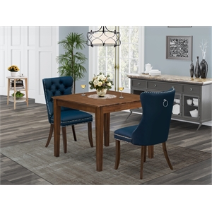 East West Furniture 3-Piece Dinette Set in Antique Walnut/Navy Blue