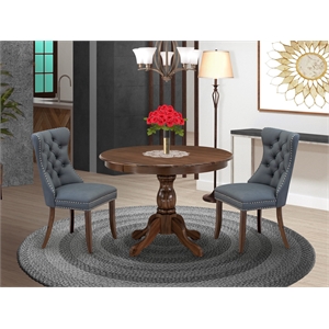 East West Furniture 3-Piece Kitchen Set in Antique Walnut/Platinum Gray