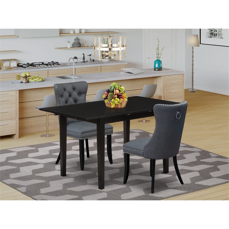 East West Furniture 3-Piece Kitchen Table Set in Black/Platinum Gray