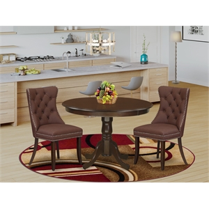 East West Furniture 3-Piece Dinette Set in Mahogany/Burgundy