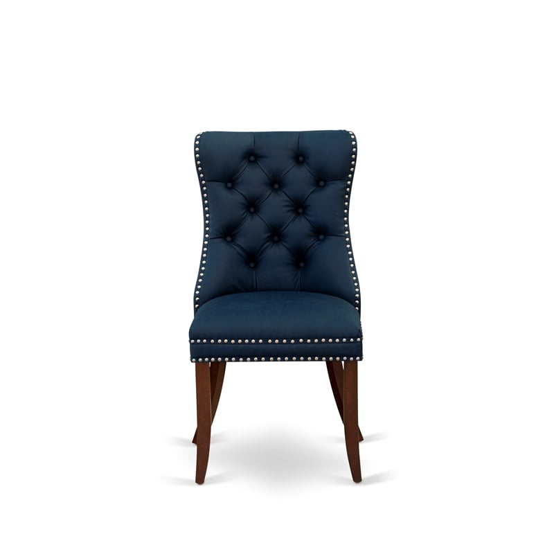 East West Furniture 3-Piece Dining Set for Small Spaces in Mahogany/Navy Blue