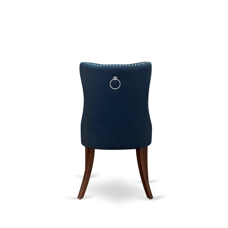 East West Furniture 3-Piece Dining Set for Small Spaces in Mahogany/Navy Blue