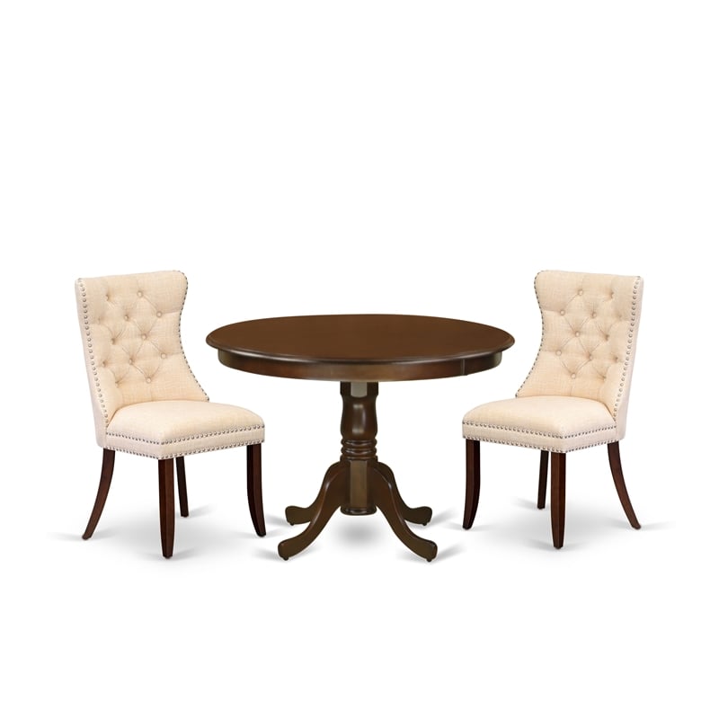 East West Furniture 3-Piece Dining Set in Mahogany/Light Beige