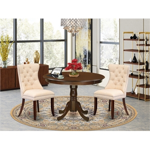East West Furniture 3-Piece Dining Set in Mahogany/Light Beige
