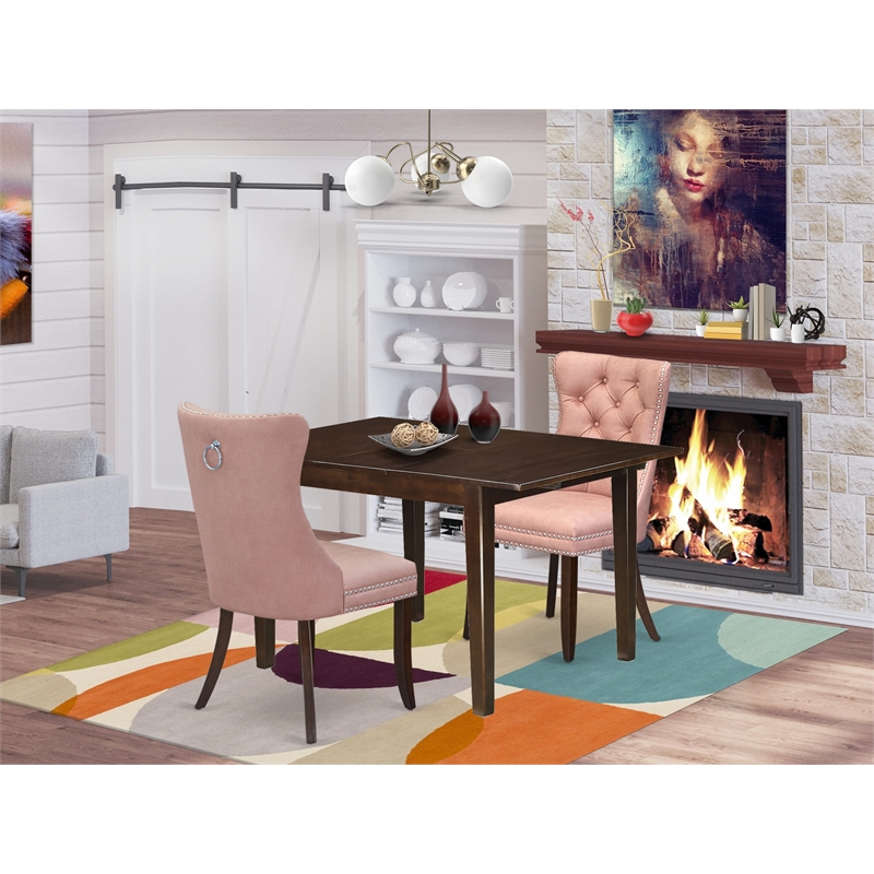 East West Furniture 3-Piece Dining Set in Mahogany/Beige Red
