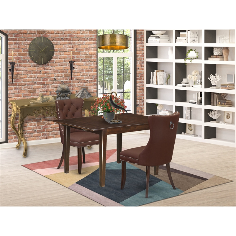 East West Furniture 3-Piece Kitchen Set in Mahogany/Burgundy