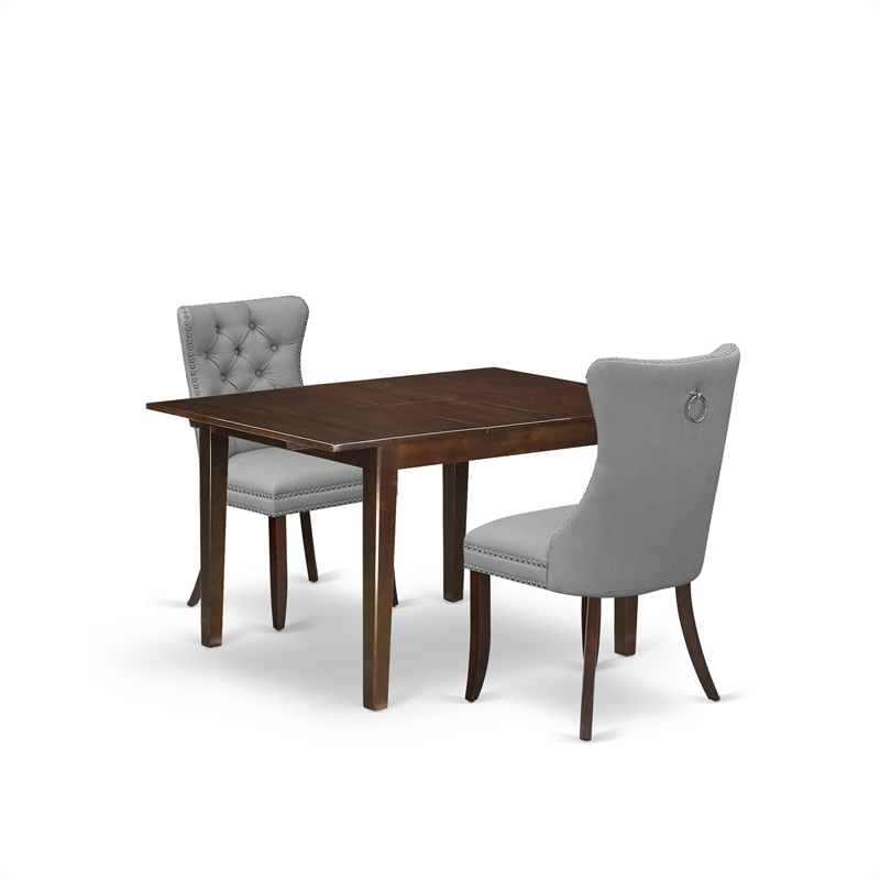 East West Furniture 3-Piece Kitchen Table Set in Mahogany/Light Gray