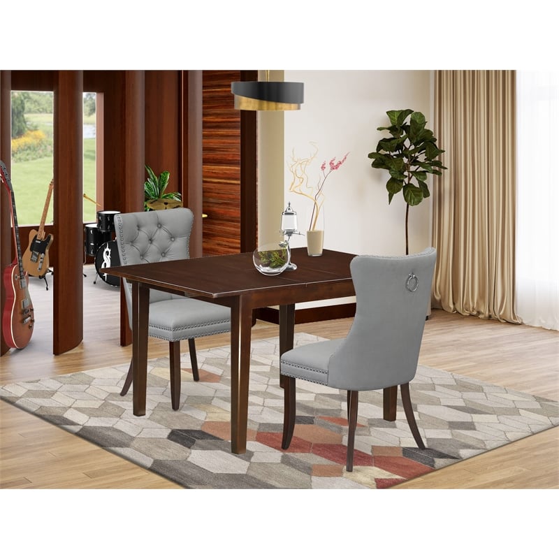 East West Furniture 3-Piece Kitchen Table Set in Mahogany/Light Gray