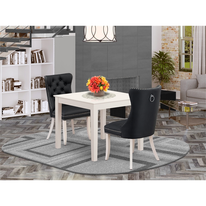 East West Furniture 3-Piece Dinette Set in Linen White/Dark Gray