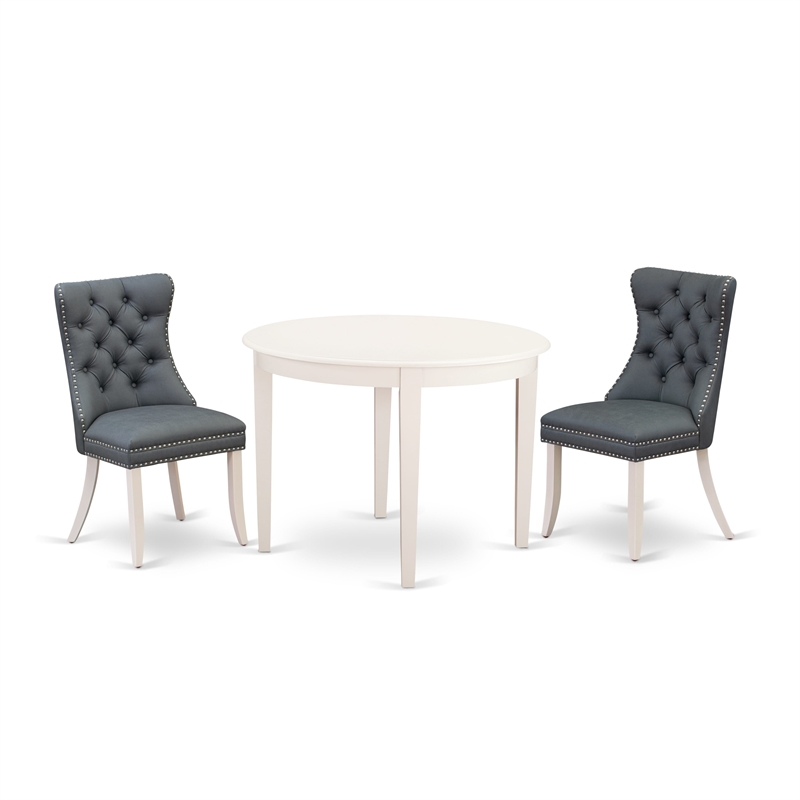 East West Furniture 3-Piece Dining Table Set in Linen White/Platinum Gray
