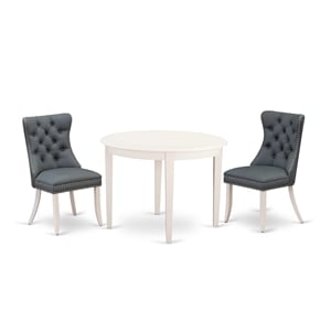East West Furniture 3-Piece Dining Table Set in Linen White/Platinum Gray