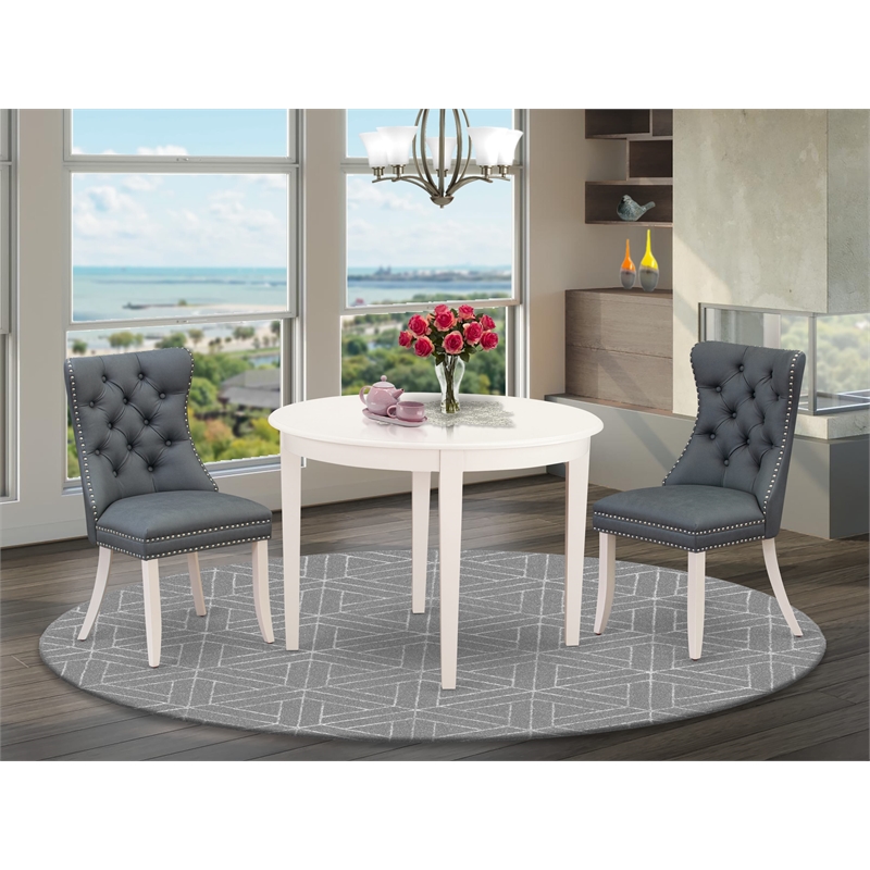 East West Furniture 3-Piece Dining Table Set in Linen White/Platinum Gray