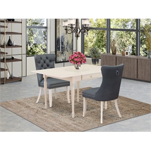East West Furniture 3-Piece Modern Dining Table Set in Linen White/Platinum Gray