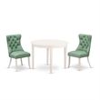 East West Furniture 3-Piece Modern Dining Table Set in Linen White/Willow Green
