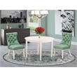 East West Furniture 3-Piece Modern Dining Table Set in Linen White/Willow Green
