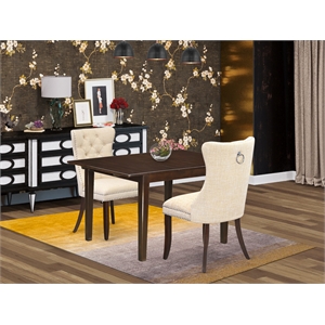 East West Furniture 3-Piece Kitchen Table Set in Mahogany/Light Beige
