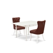 East West Furniture 3-Piece Dining Table Set in Linen White/Burgundy