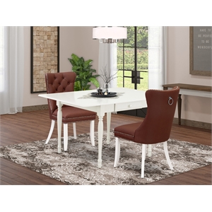 East West Furniture 3-Piece Dining Table Set in Linen White/Burgundy