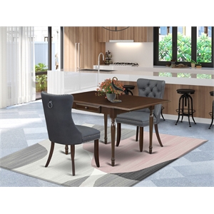 East West Furniture 3-Piece Kitchen Table Set in Mahogany/Platinum Gray
