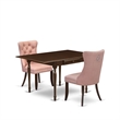 East West Furniture 3-Piece Dining Table Set in Mahogany/Beige Red