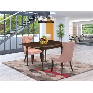 East West Furniture 3-Piece Dining Table Set in Mahogany/Beige Red