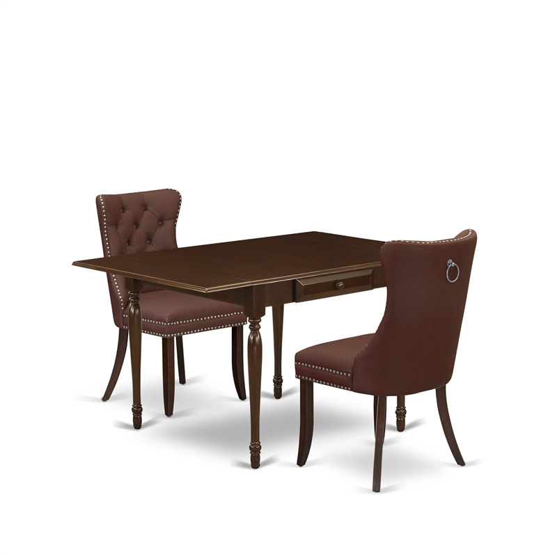 East West Furniture 3-Piece Dining Table Set  in Mahogany/Burgundy