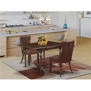 East West Furniture 3-Piece Dining Table Set  in Mahogany/Burgundy