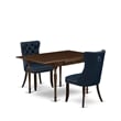 East West Furniture 3-Piece Dining Set in Mahogany/Navy Blue
