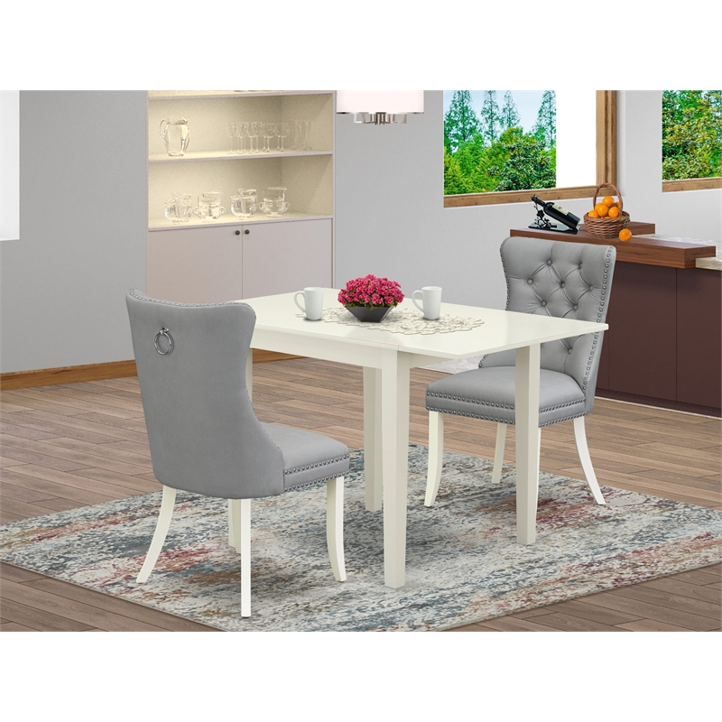 East West Furniture 3-Piece Kitchen Table Set in Linen White/Light Gray