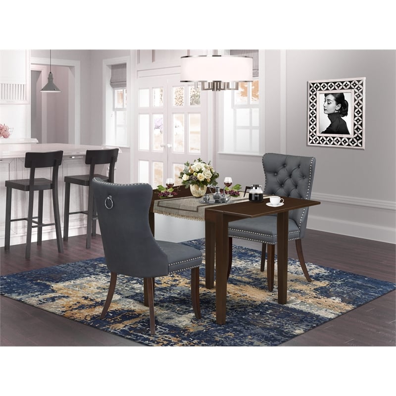 East West Furniture 3-Piece Dining Table Set in Mahogany/Platinum Gray