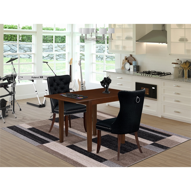 East West Furniture 3-Piece Kitchen Table Set in Mahogany/Black