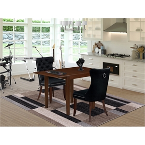 East West Furniture 3-Piece Kitchen Table Set in Mahogany/Black