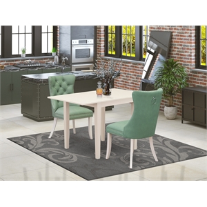 East West Furniture 3-Piece Dinette Set in Linen White/Willow Green
