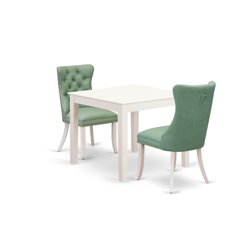 East West Furniture 3-Piece Dining Table Set  in Linen White/Willow Green