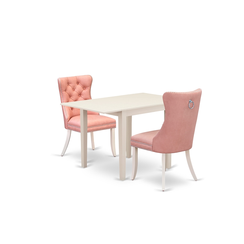 East West Furniture 3-Piece Kitchen Table Set in Linen White/Beige Red