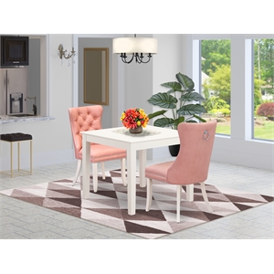 East West Furniture 3-Piece Dining Table Set  in Linen White/Beige Red