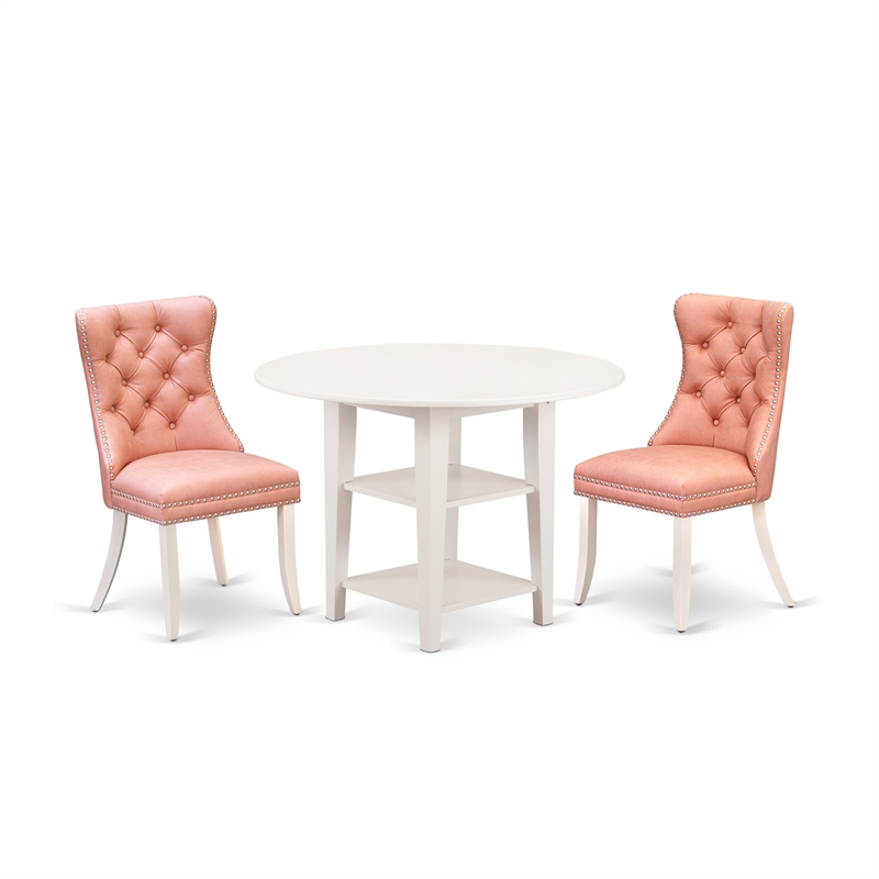 East West Furniture 3-Piece Dining Table Set in Linen White/Beige Red