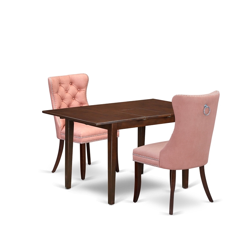 East West Furniture 3-Piece Dining Table Set in Mahogany/Beige Red