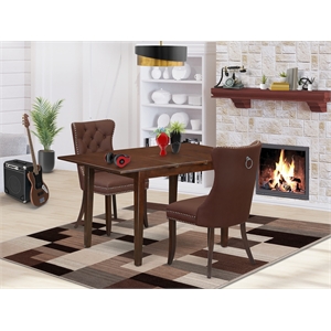 East West Furniture 3-Piece Dinette Set in Mahogany/Burgundy