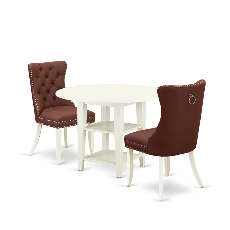 East West Furniture 3-Piece Kitchen Dining Set in Linen White/Burgundy