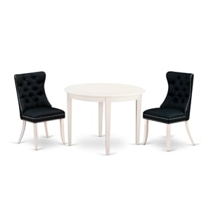 East West Furniture 3-Piece Dining Set for Small Spaces in Linen White/Black