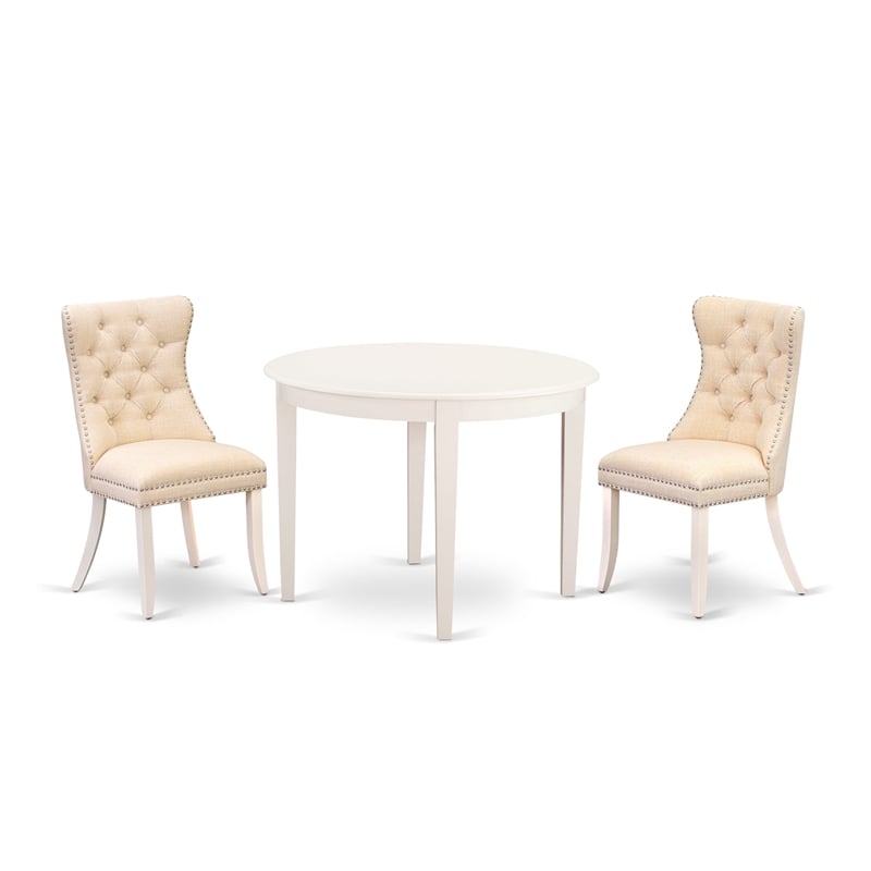 East West Furniture 3-Piece Dining Table Set in Linen White/Light Beige