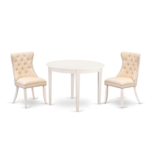 East West Furniture 3-Piece Dining Table Set in Linen White/Light Beige