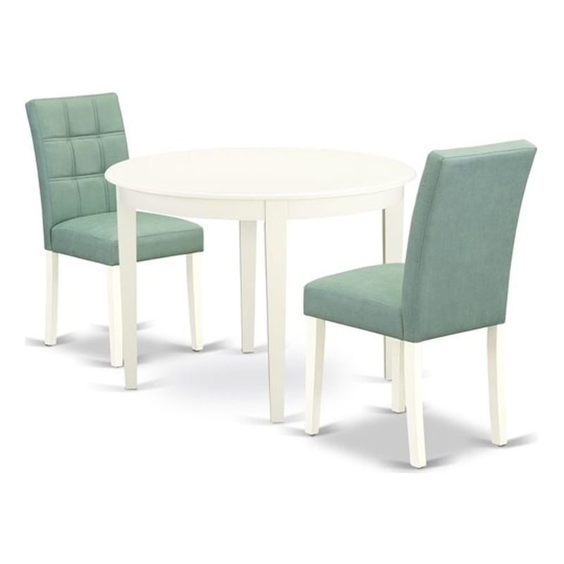 East West Furniture 3-Piece Dining Table Set in Linen White/Willow Green