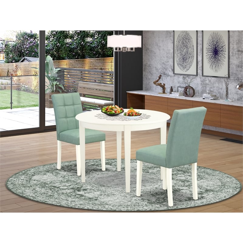 East West Furniture 3-Piece Dining Table Set in Linen White/Willow Green