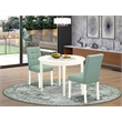 East West Furniture 3-Piece Dining Table Set in Linen White/Willow Green